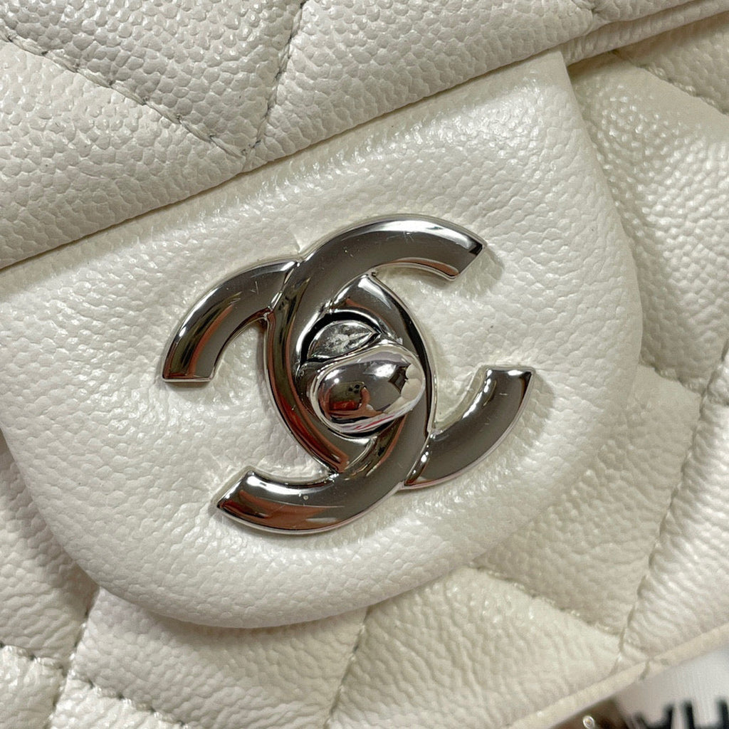 Chanel AS2431 mini flap bag with top handle Calfskin White Silver