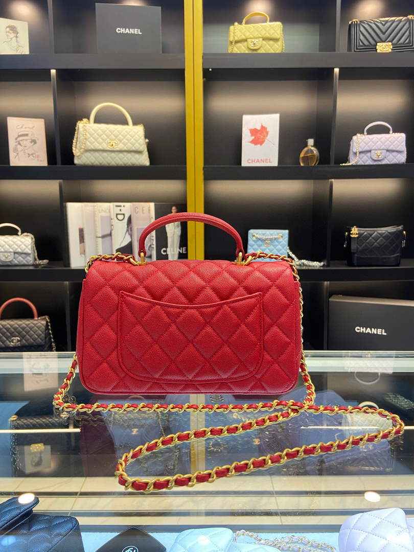 Chanel AS2431 mini flap bag with top handle Calfskin Red