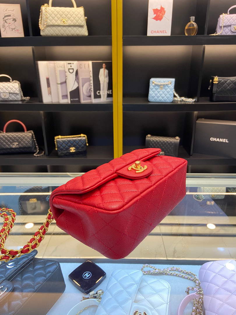 Chanel AS2431 mini flap bag with top handle Calfskin Red
