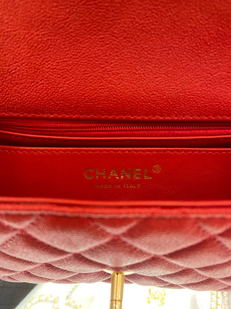 Chanel AS2431 mini flap bag with top handle Calfskin Red