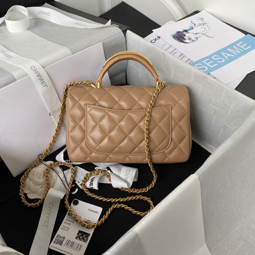 Chanel AS2431 mini flap bag with top handle lambskin leather light pink