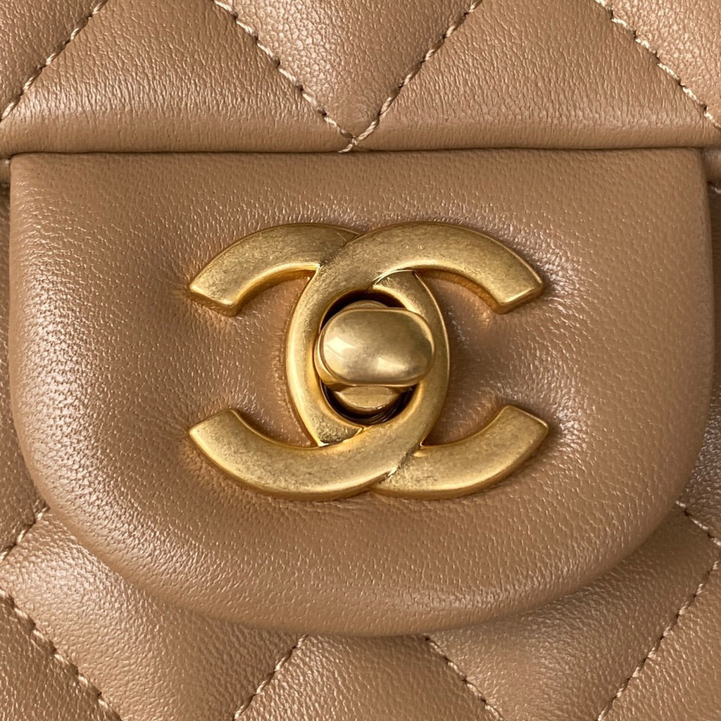 Chanel AS2431 mini flap bag with top handle lambskin leather light pink