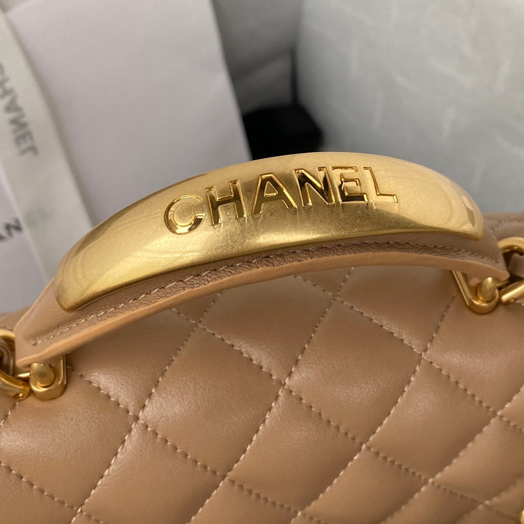 Chanel AS2431 mini flap bag with top handle lambskin leather light pink
