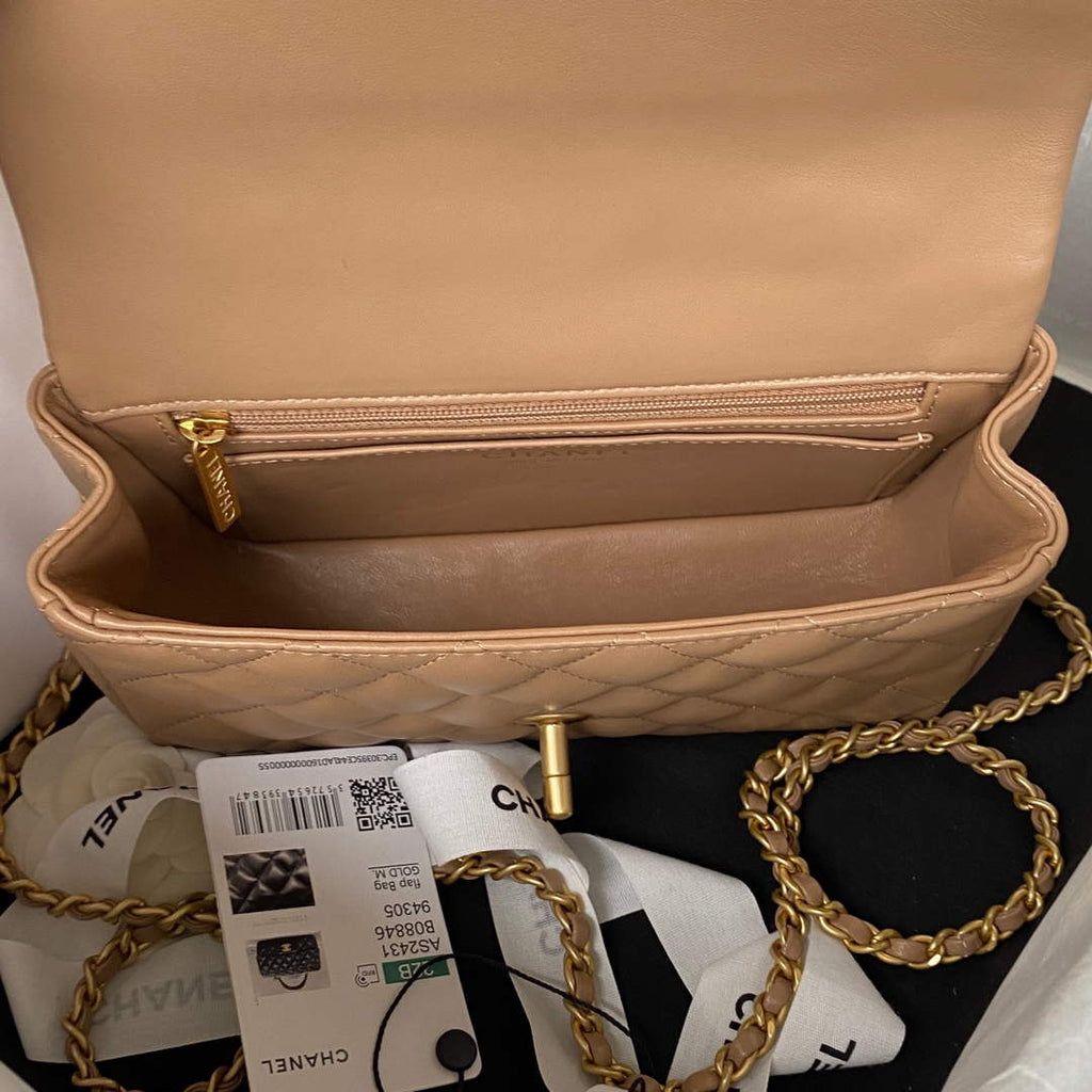 Chanel AS2431 mini flap bag with top handle lambskin leather light pink