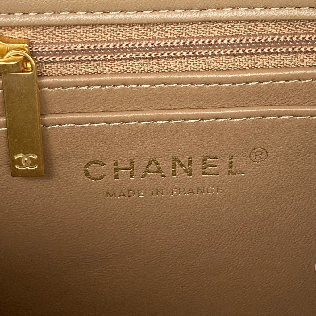 Chanel AS2431 mini flap bag with top handle lambskin leather light pink