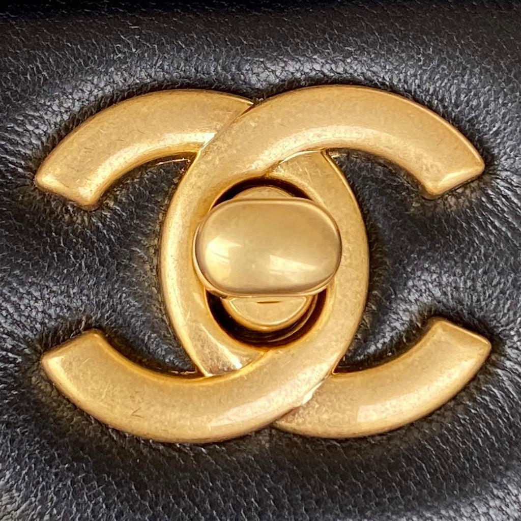 Chanel AS2431 mini flap bag with top handle lambskin leather black