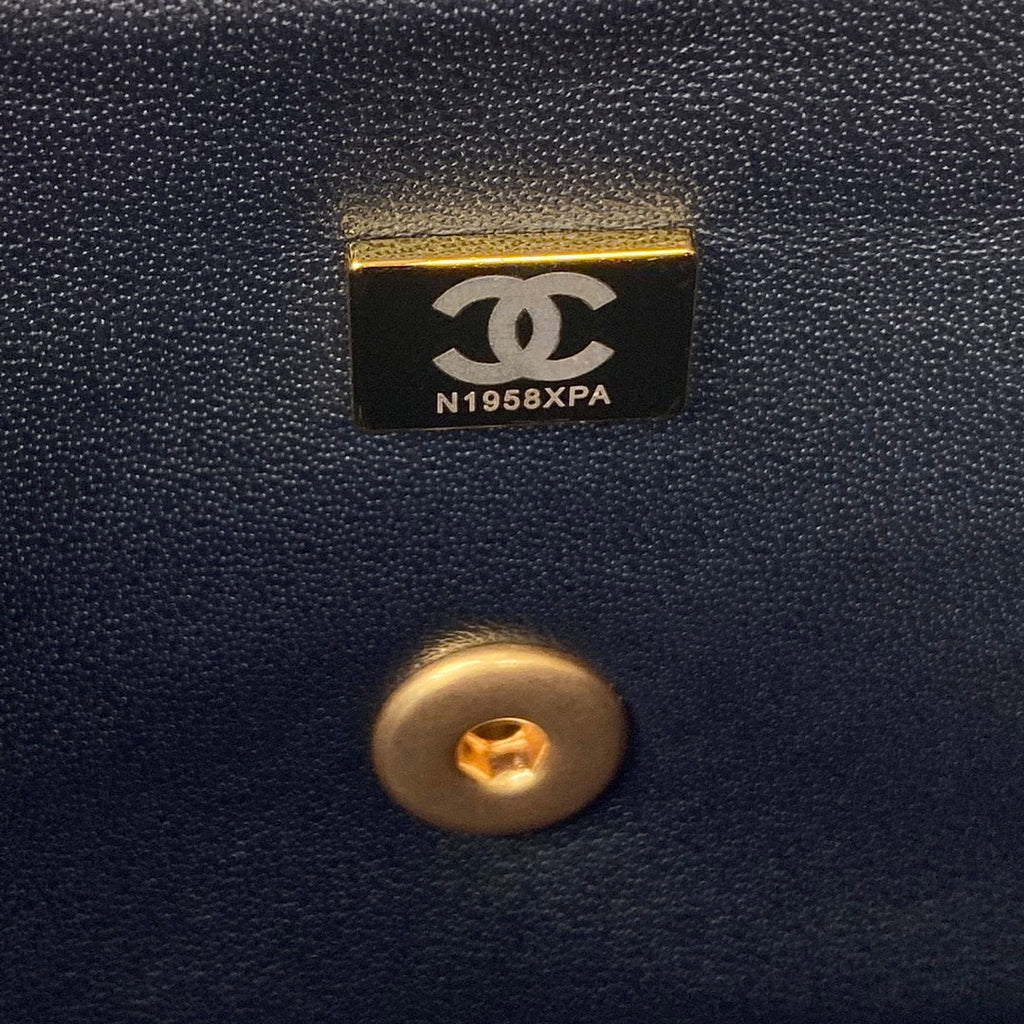 Chanel AS2431 mini flap bag with top handle lambskin leather black
