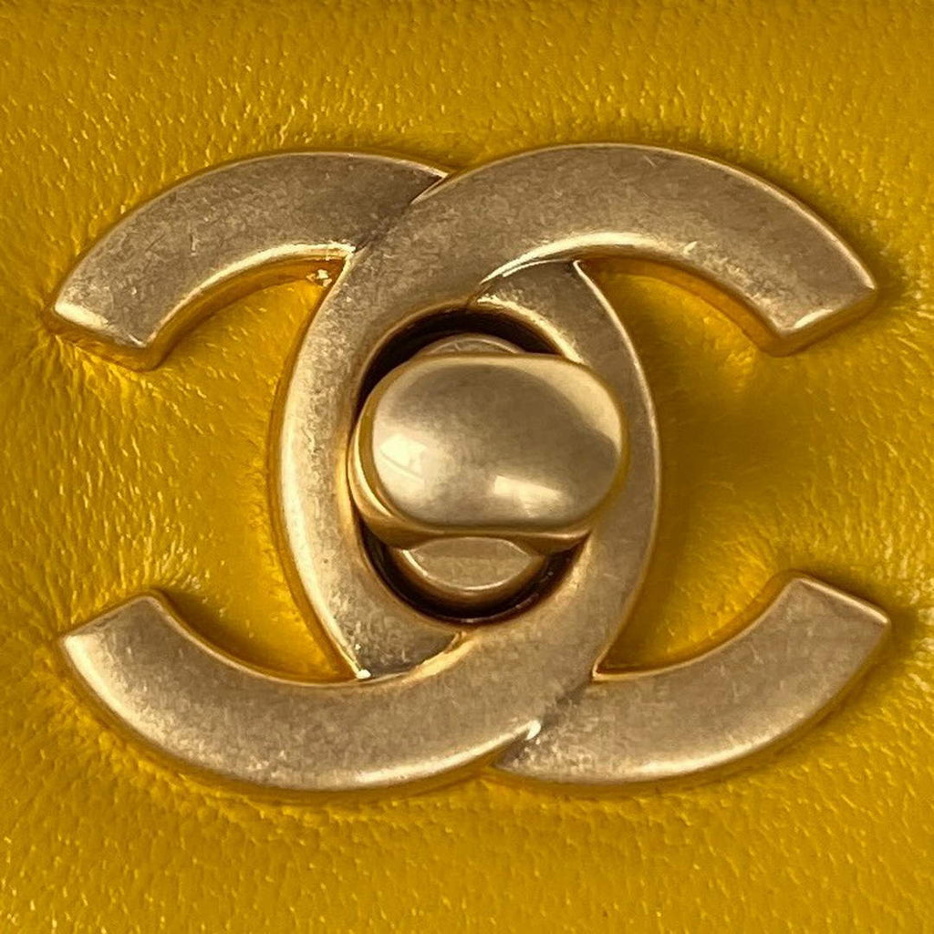 Chanel AS2431 mini flap bag with top handle lambskin leather yellow