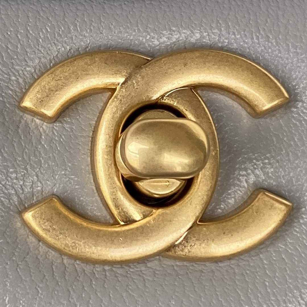 Chanel AS2431 mini flap bag with top handle lambskin leather gray