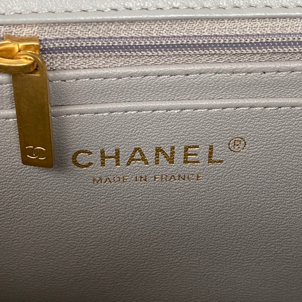 Chanel AS2431 mini flap bag with top handle lambskin leather gray