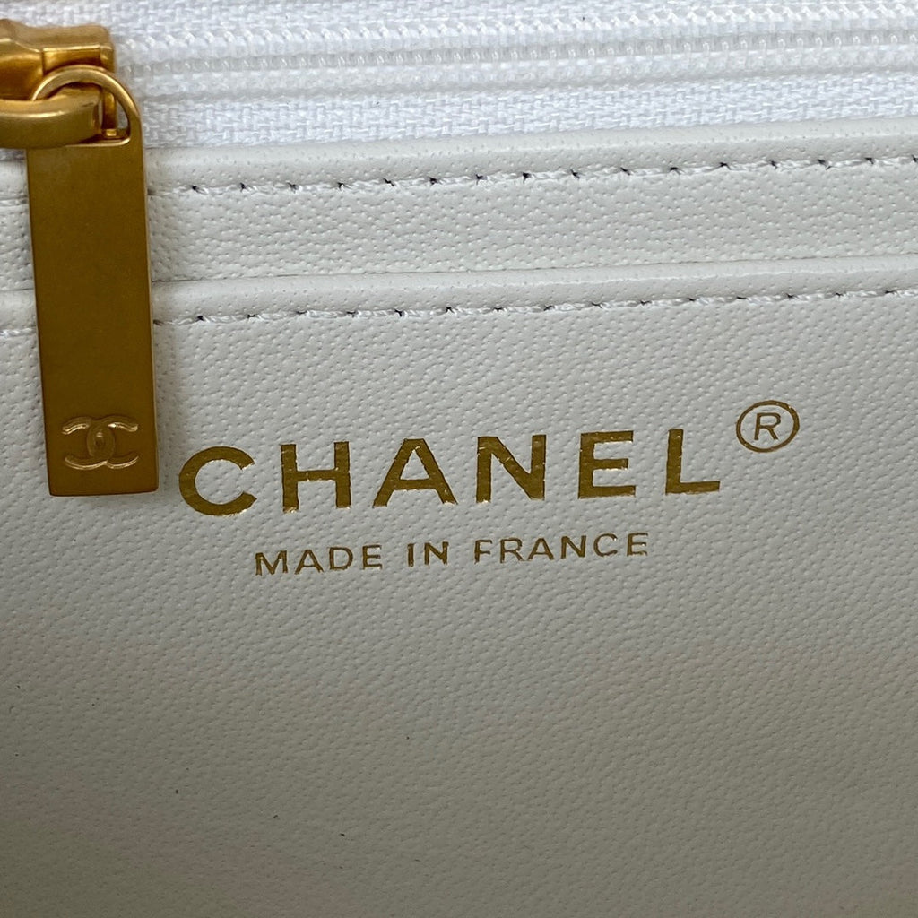 Chanel AS2431 mini flap bag with top handle lambskin leather white