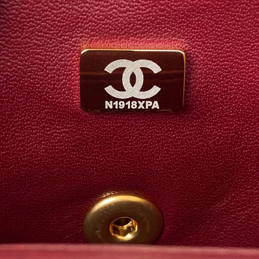Chanel AS2431 mini flap bag with top handle lambskin leather red