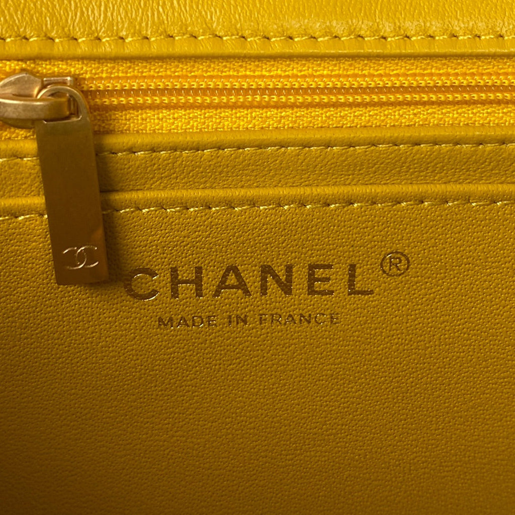 Chanel AS2431 mini flap bag with top handle lambskin leather yellow