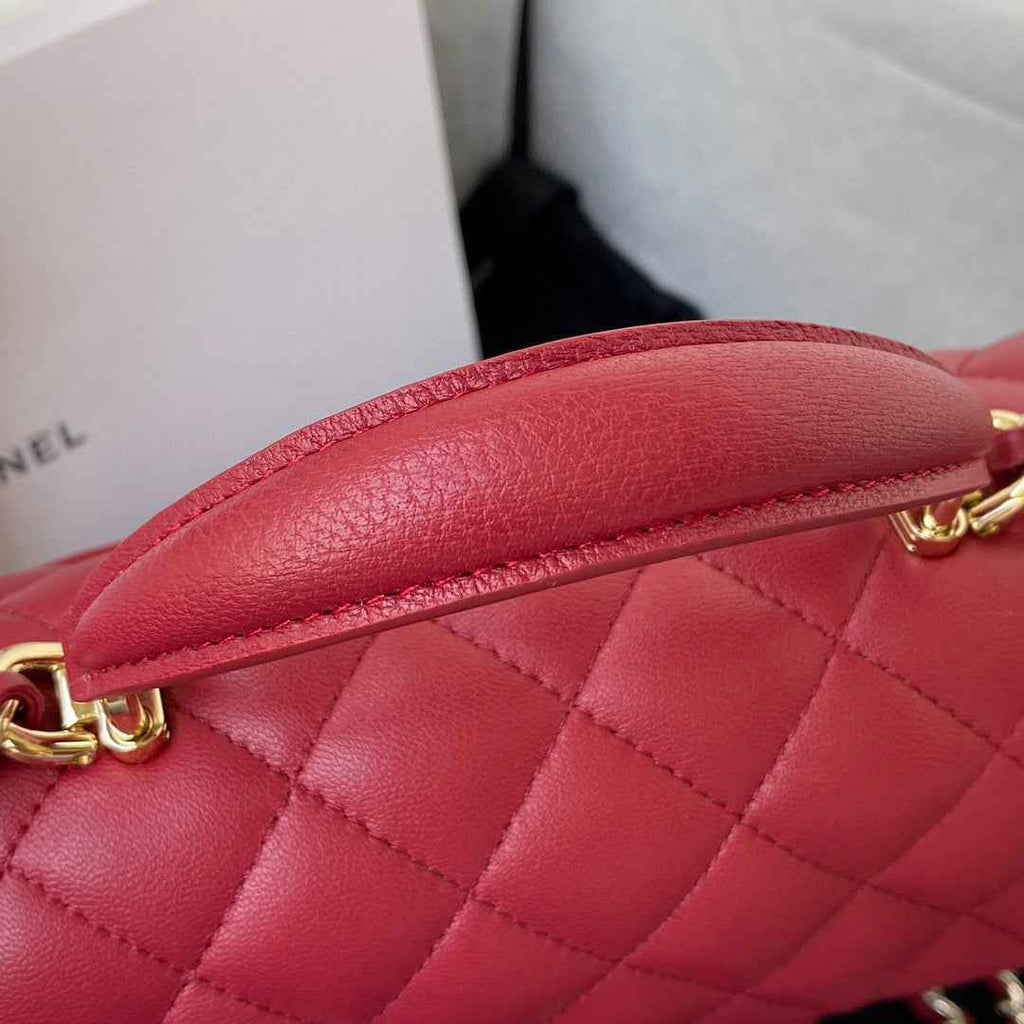 Chanel AS2431 mini flap bag with top handle lambskin red