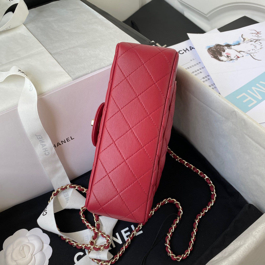 Chanel AS2431 mini flap bag with top handle lambskin red