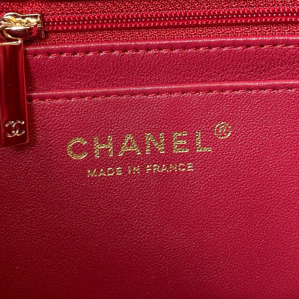 Chanel AS2431 mini flap bag with top handle lambskin red