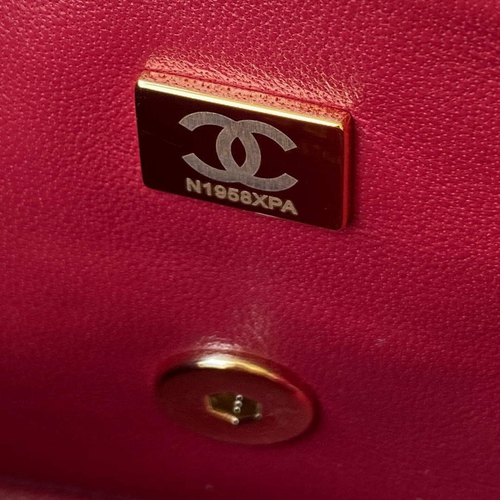 Chanel AS2431 mini flap bag with top handle lambskin red