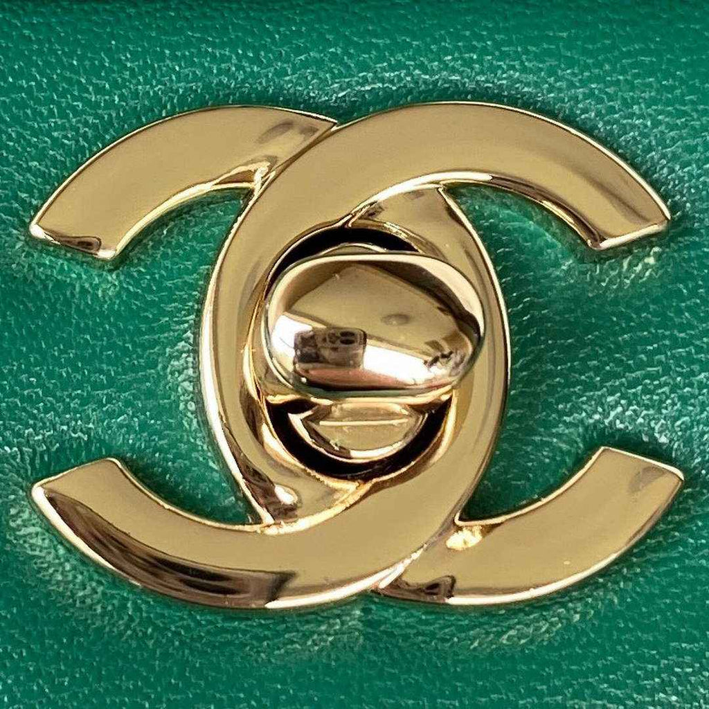Chanel AS2431 mini flap bag with top handle lambskin green