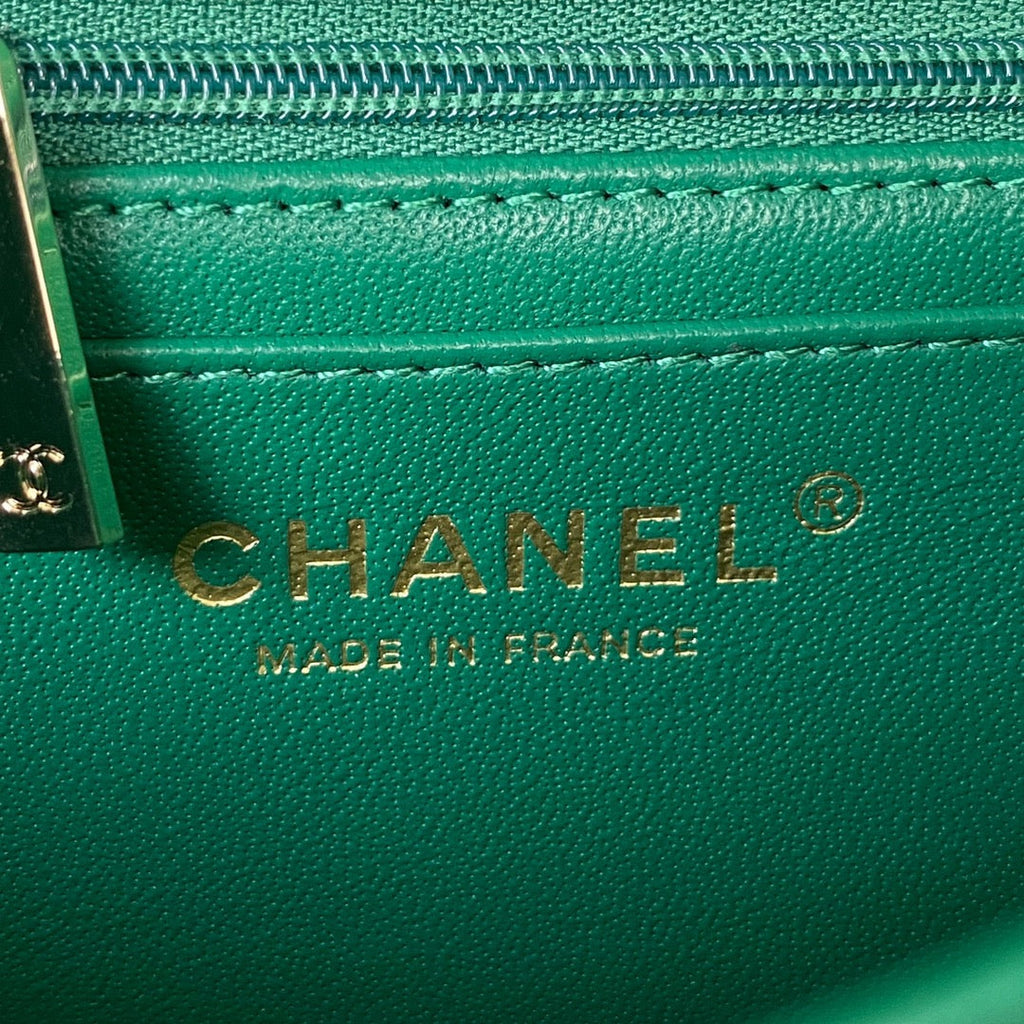 Chanel AS2431 mini flap bag with top handle lambskin green