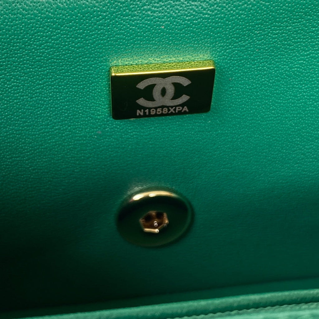 Chanel AS2431 mini flap bag with top handle lambskin green