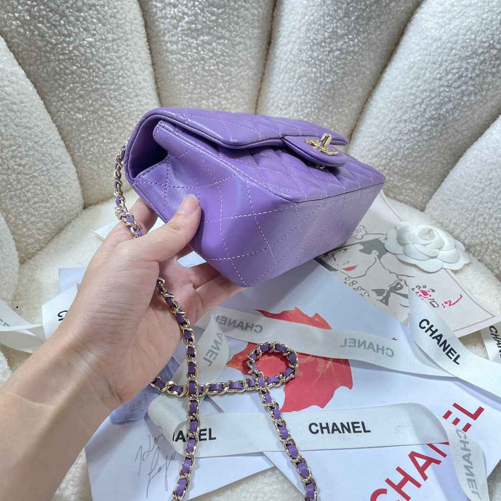 Chanel AS2431 mini flap bag with top handle lambskin Purple
