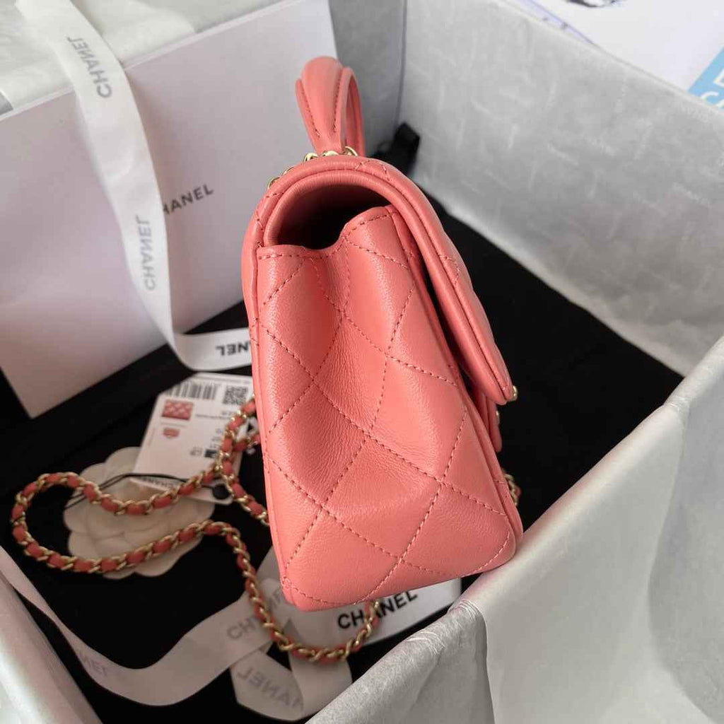 Chanel AS2431 mini flap bag with top handle lambskin pink