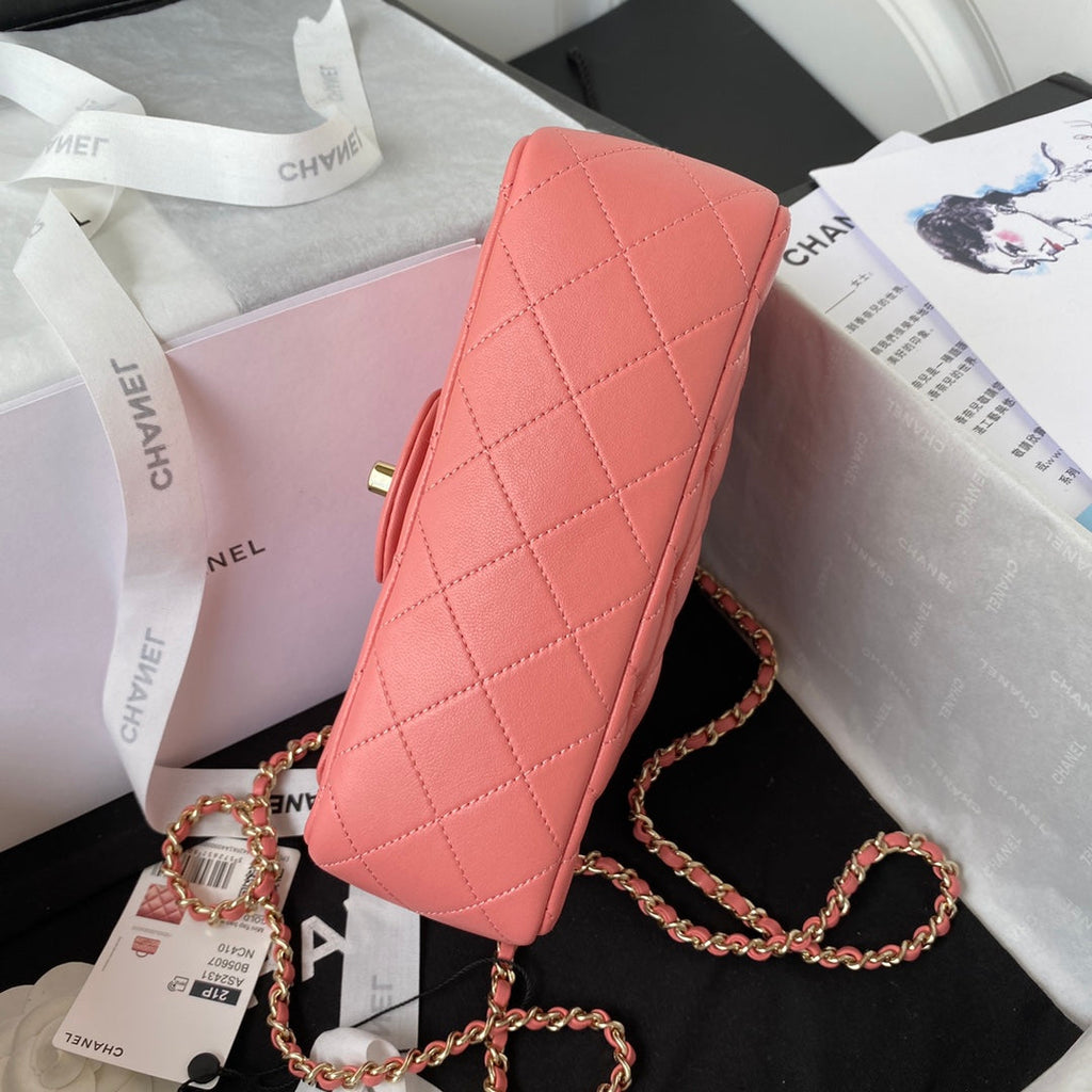 Chanel AS2431 mini flap bag with top handle lambskin pink