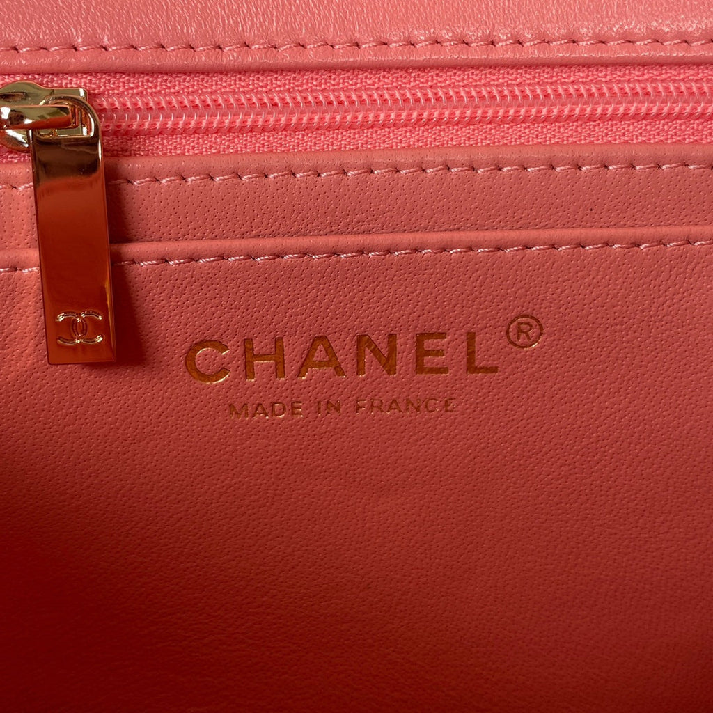 Chanel AS2431 mini flap bag with top handle lambskin pink