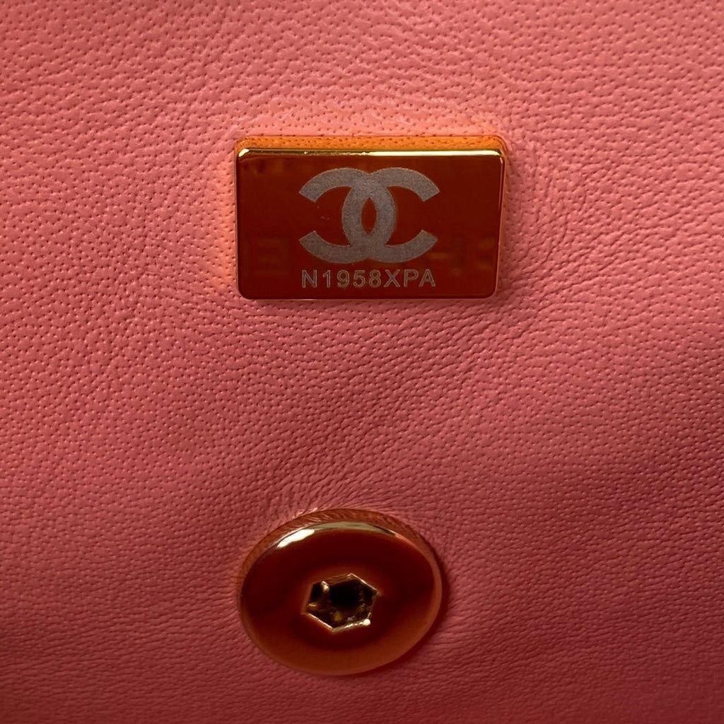Chanel AS2431 mini flap bag with top handle lambskin pink