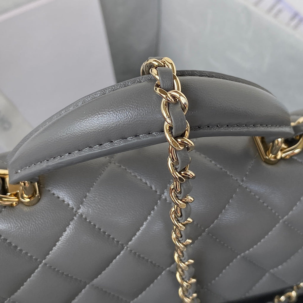 Chanel AS2431 mini flap bag with top handle lambskin gray