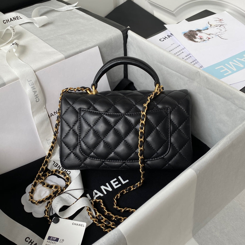 Chanel AS2431 mini flap bag with top handle lambskin black