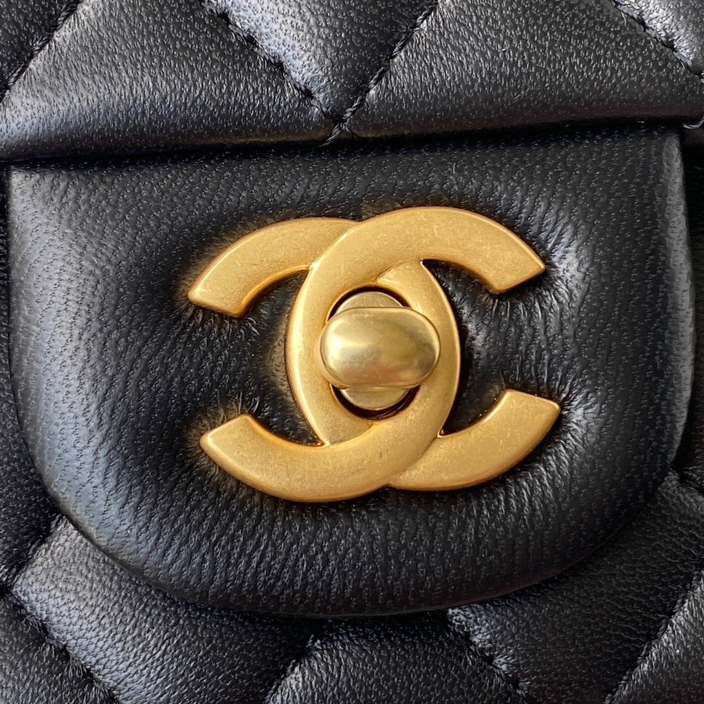 Chanel AS2431 mini flap bag with top handle lambskin black
