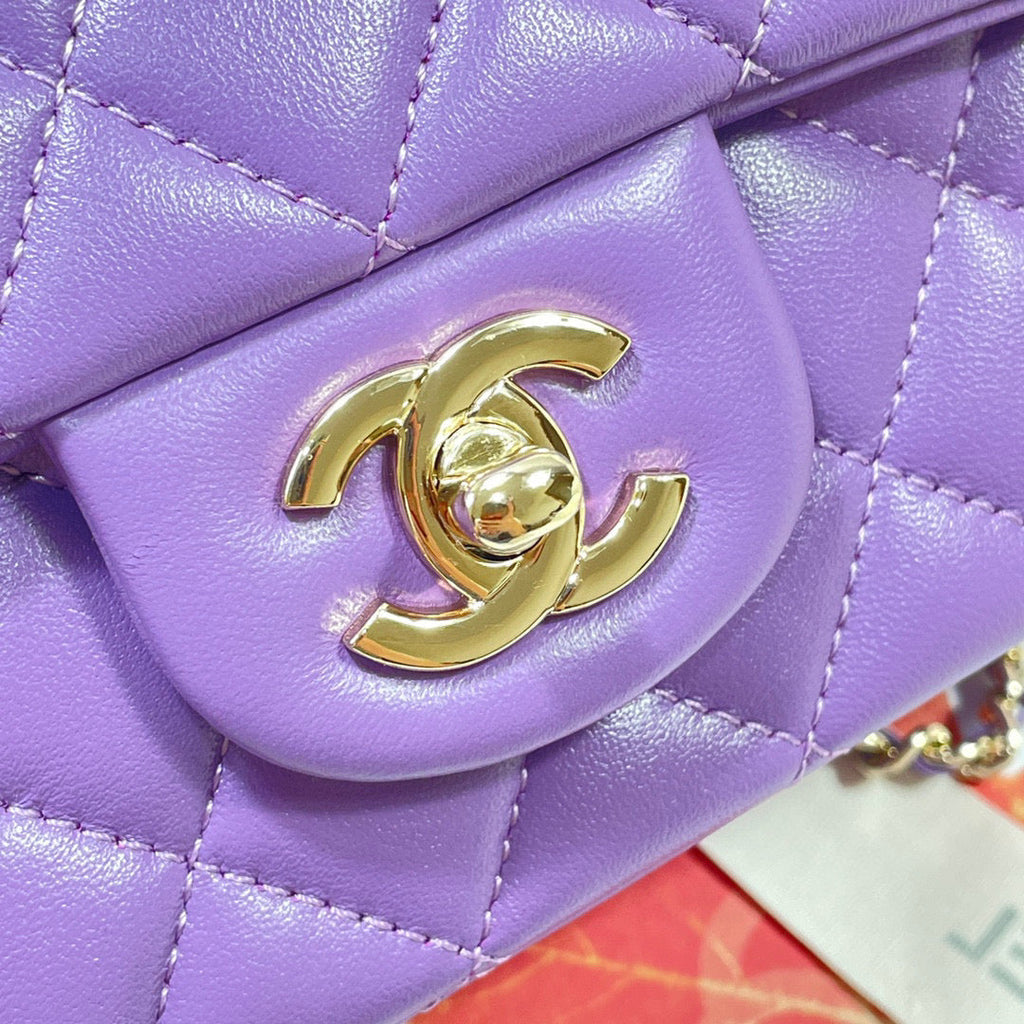 Chanel AS2431 mini flap bag with top handle lambskin Purple