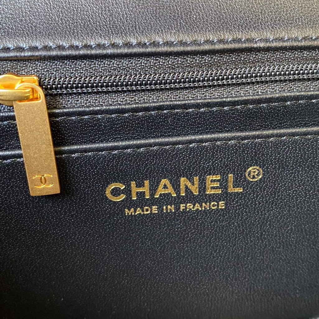 Chanel AS2431 mini flap bag with top handle lambskin black