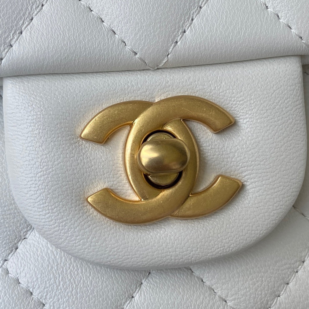 Chanel AS2431 mini flap bag with top handle lambskin white
