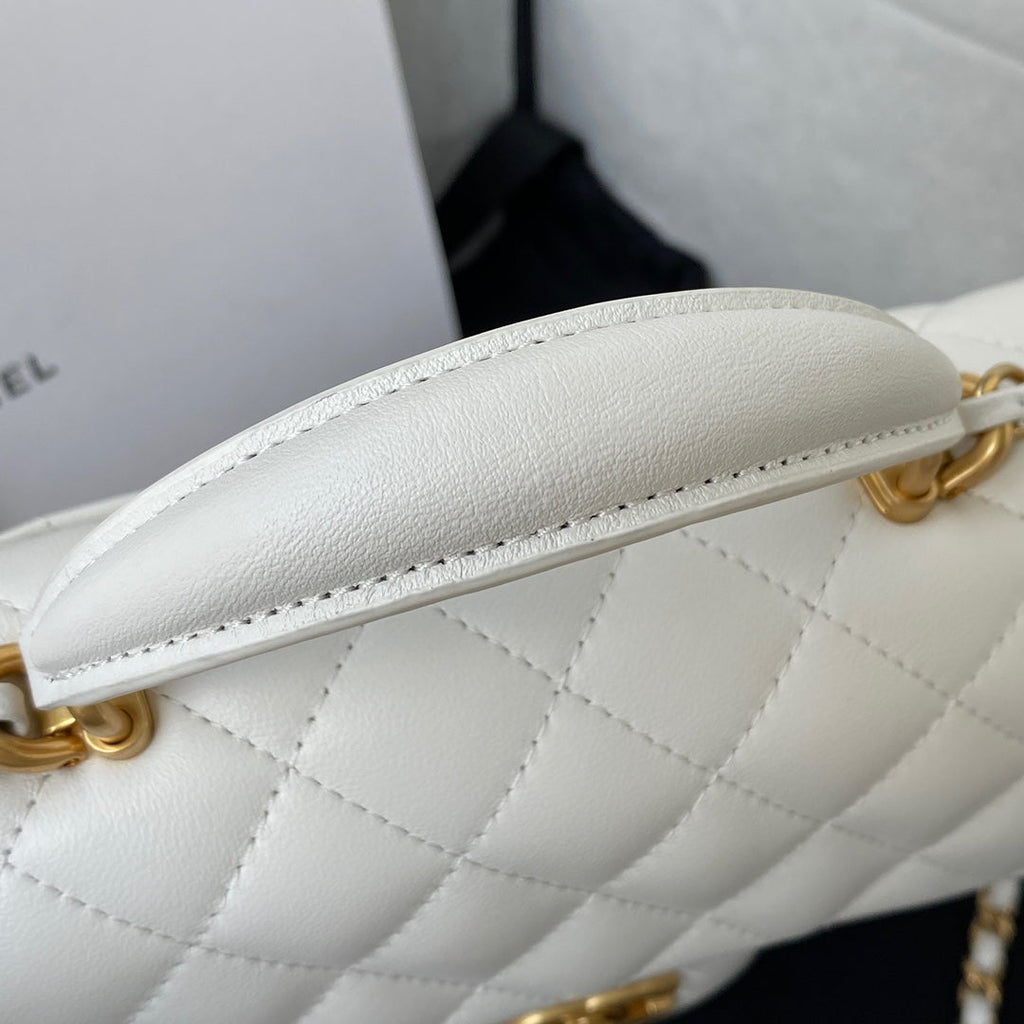 Chanel AS2431 mini flap bag with top handle lambskin white