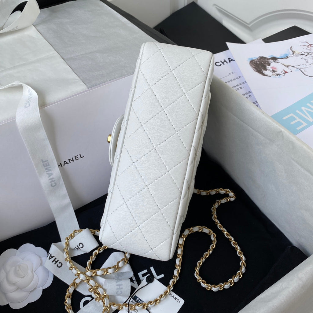 Chanel AS2431 mini flap bag with top handle lambskin white