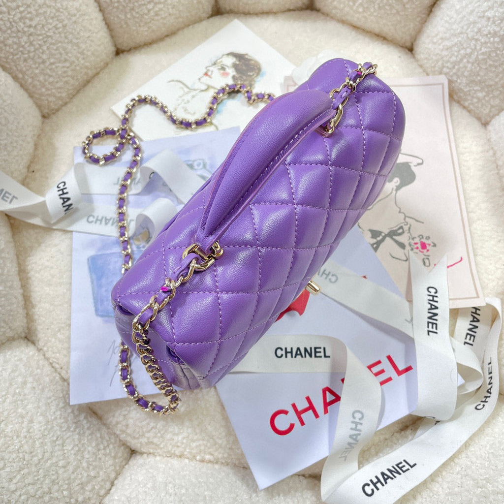Chanel AS2431 mini flap bag with top handle lambskin Purple