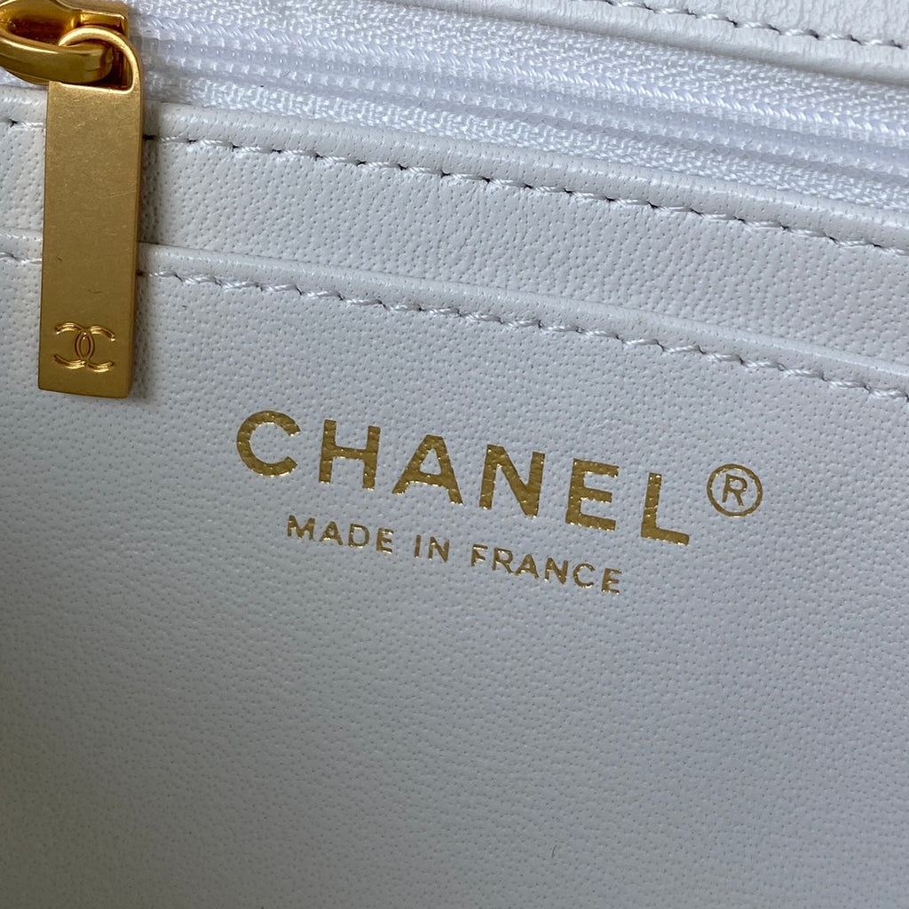 Chanel AS2431 mini flap bag with top handle lambskin white