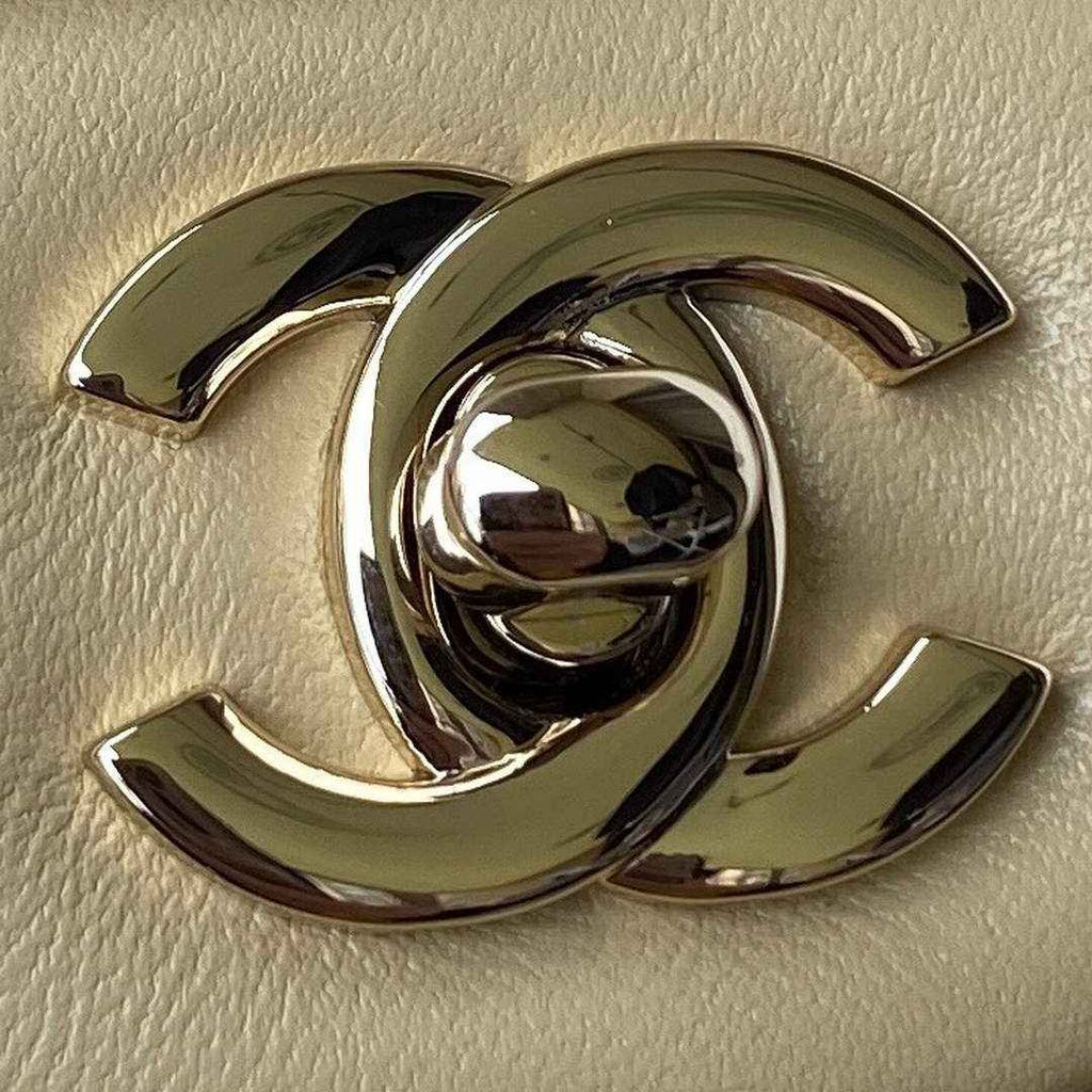 Chanel AS2431 mini flap bag with top handle lambskin beige