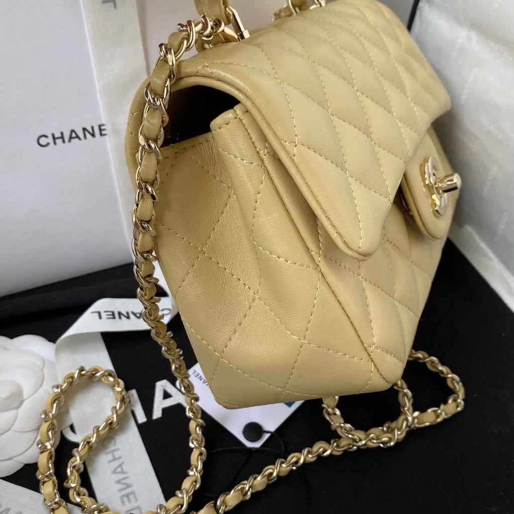 Chanel AS2431 mini flap bag with top handle lambskin beige