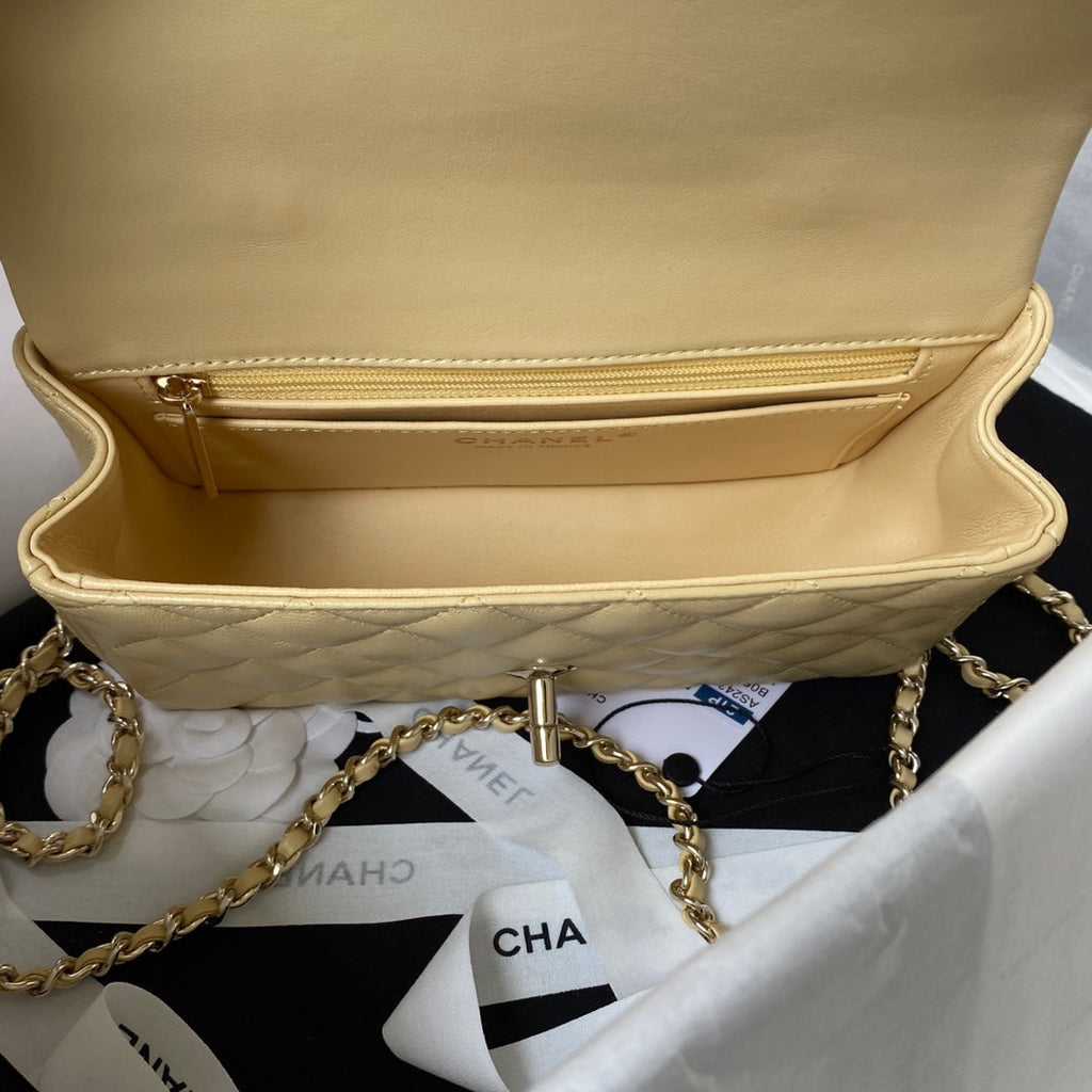 Chanel AS2431 mini flap bag with top handle lambskin beige