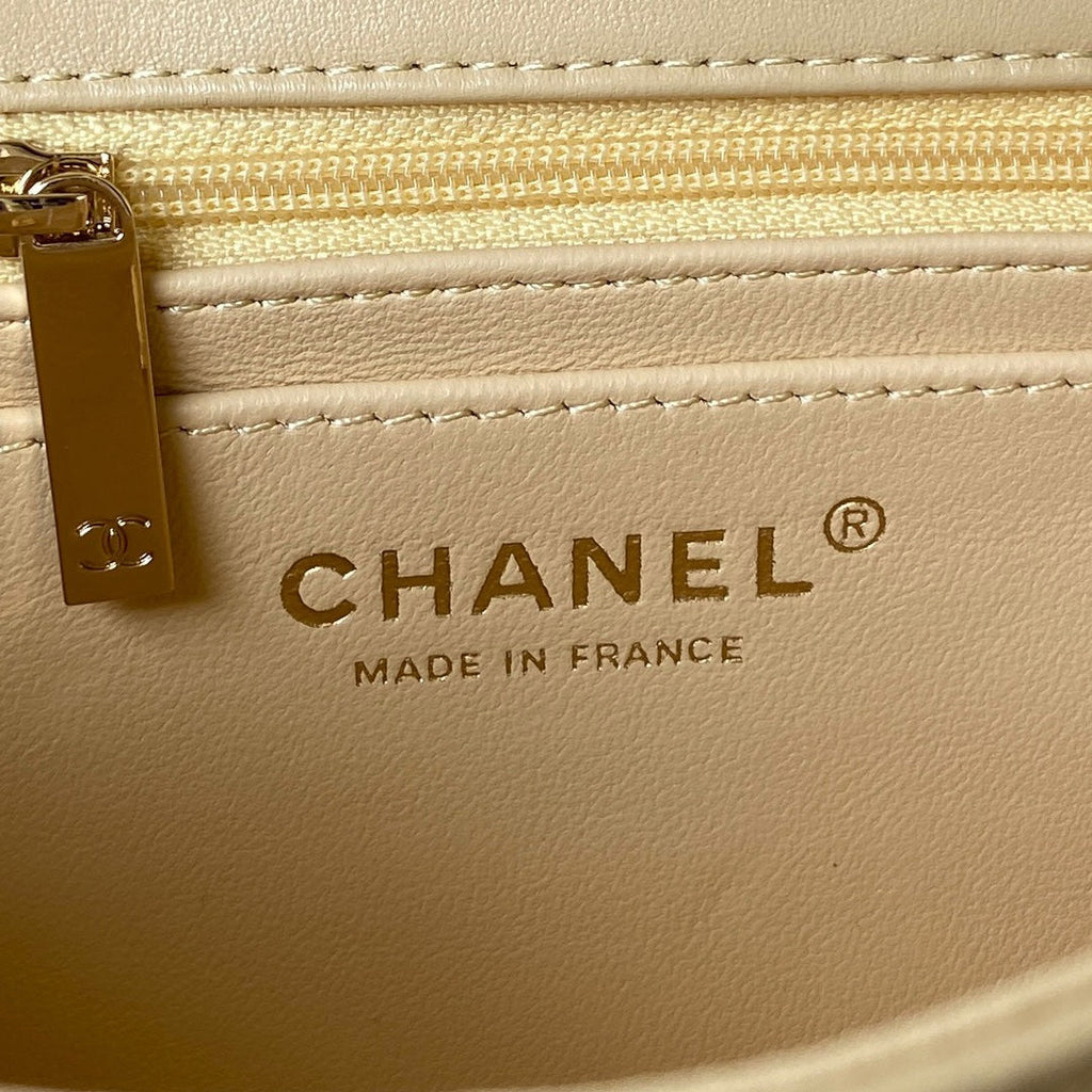 Chanel AS2431 mini flap bag with top handle lambskin beige