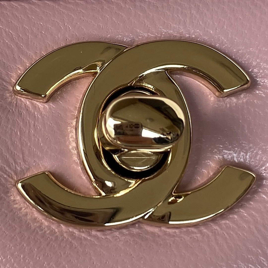 Chanel AS2431 mini flap bag with top handle lambskin light pink