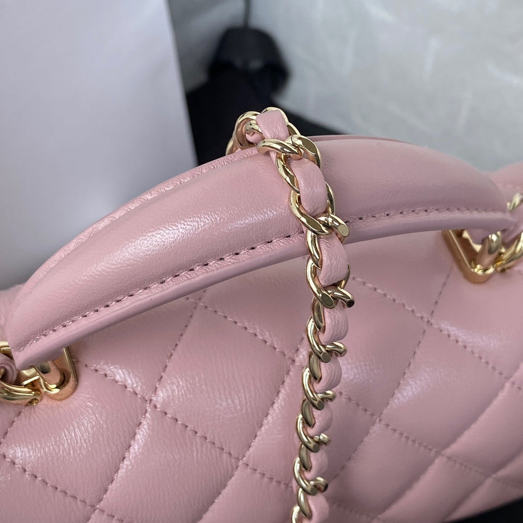 Chanel AS2431 mini flap bag with top handle lambskin light pink