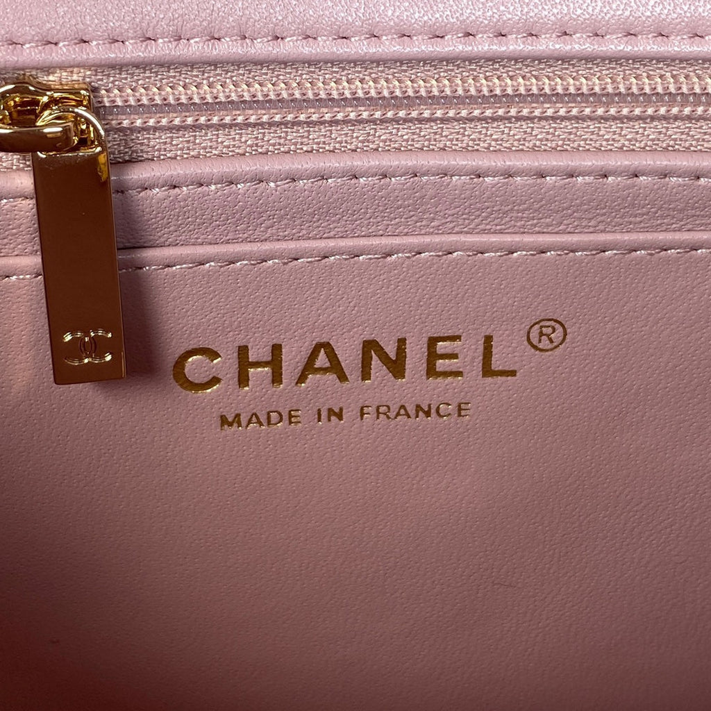 Chanel AS2431 mini flap bag with top handle lambskin light pink