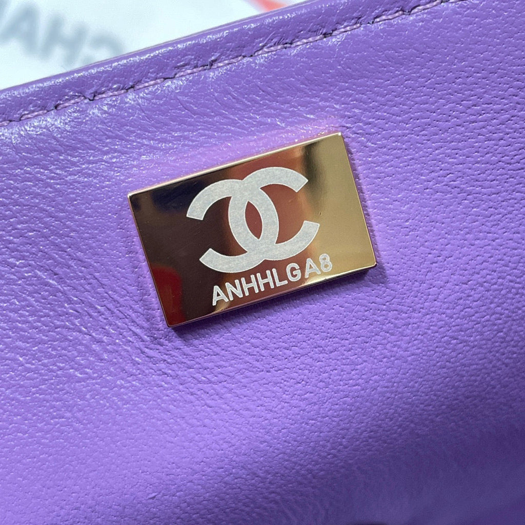Chanel AS2431 mini flap bag with top handle lambskin Purple