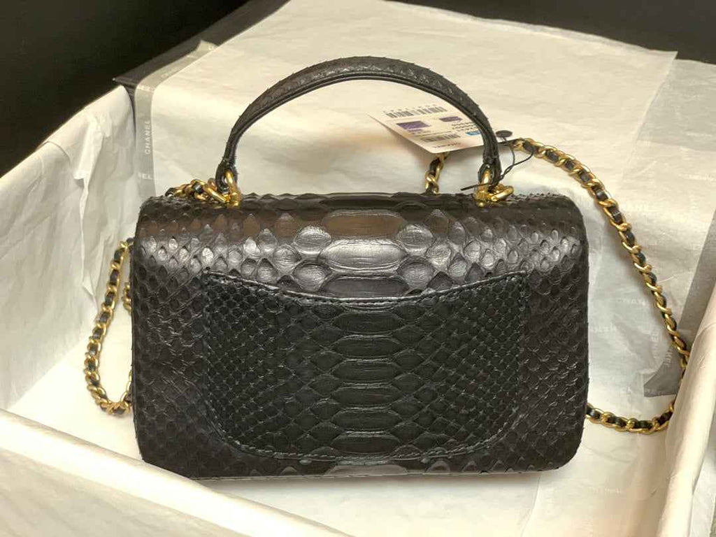 Chanel AS2431 mini flap bag with top handle snake leather black