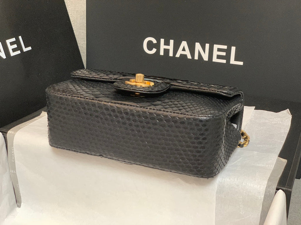 Chanel AS2431 mini flap bag with top handle snake leather black