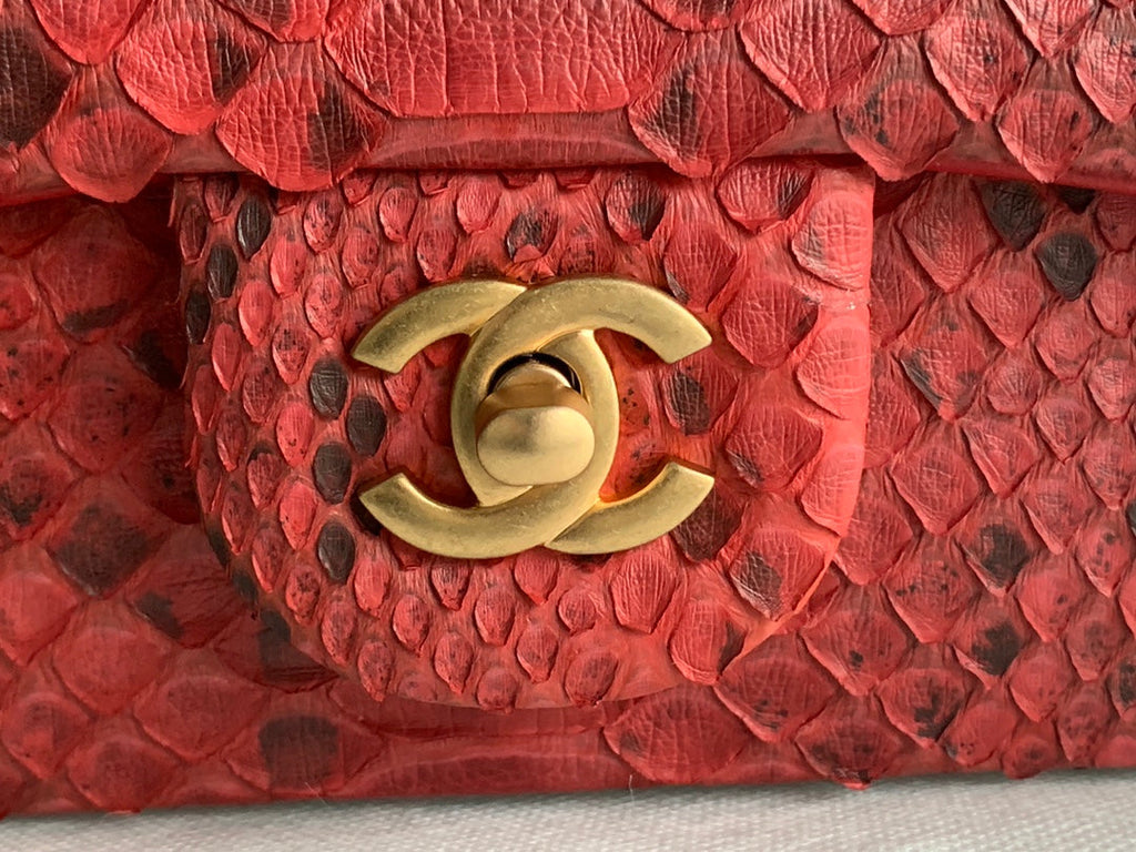 Chanel AS2431 mini flap bag with top handle snake leather red